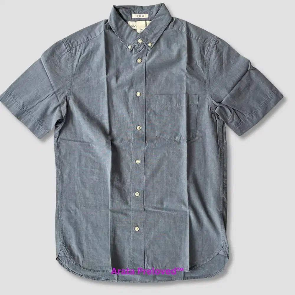 Kemeja Pria H&M Regular Lengan Pendek Biru Original Like New