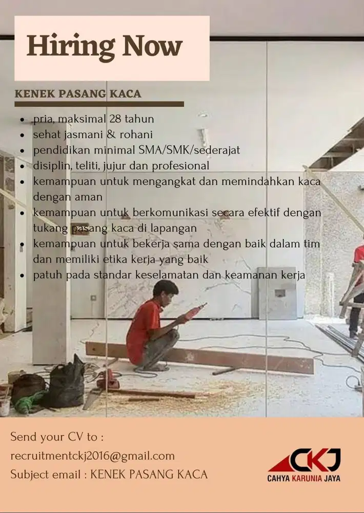 Lowongan Kenek Pasag Kaca