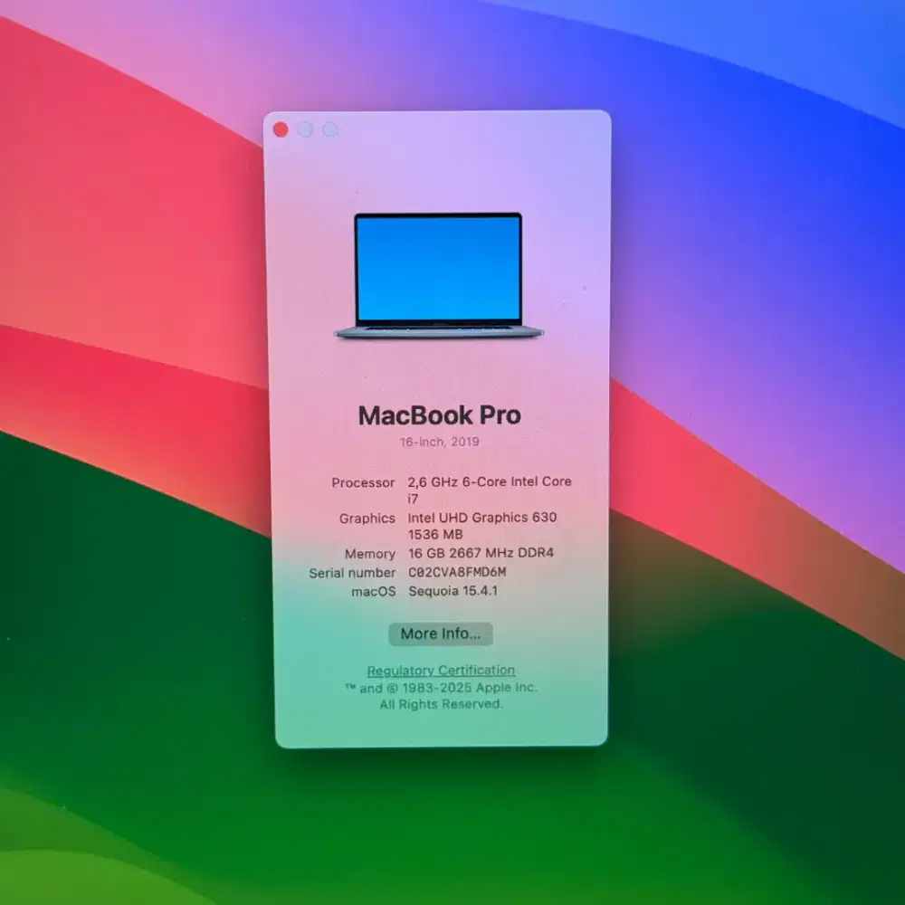 Macbook Pro 2019 Core I7 layar 16 Inch Ram 16 Ssd 512 Space Grey