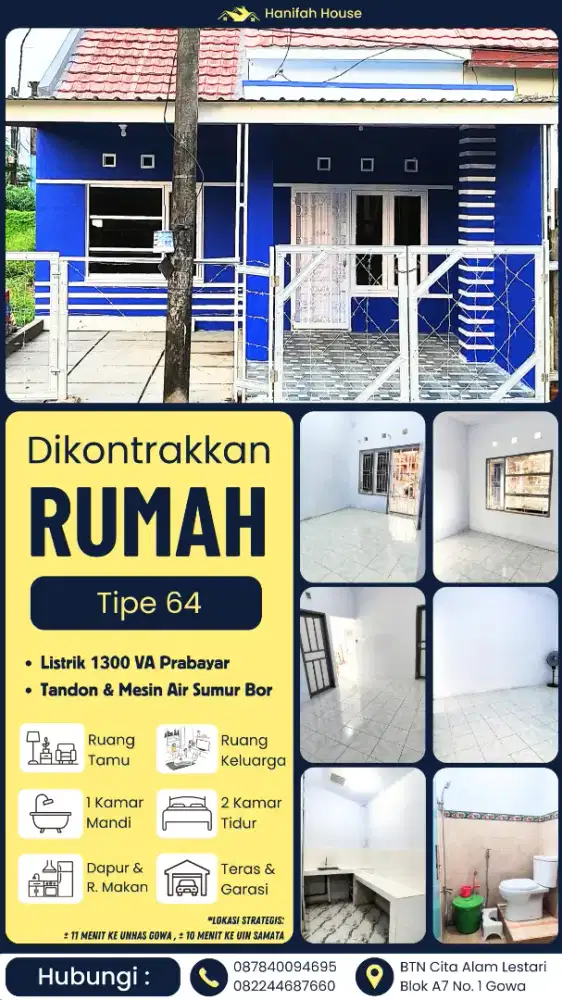 DISEWAKAN RUMAH 2KT 1KM BTN CITA ALAM LESTARI GOWA