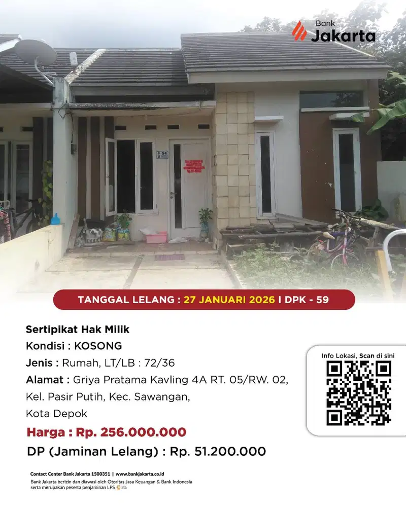 DIJUAL VIA LELANG RUMAH Griya Pratama Kavling 4A RT. 05/RW. 02