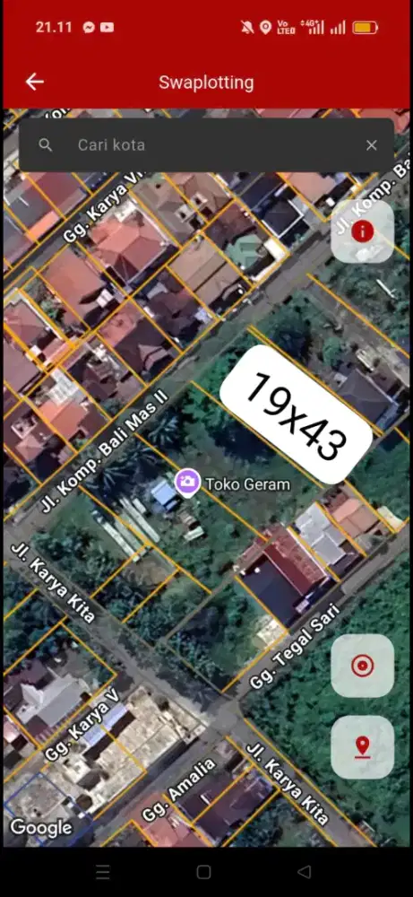 Tanah paris 2 komplek balimas 2 ukuran 19 x 43