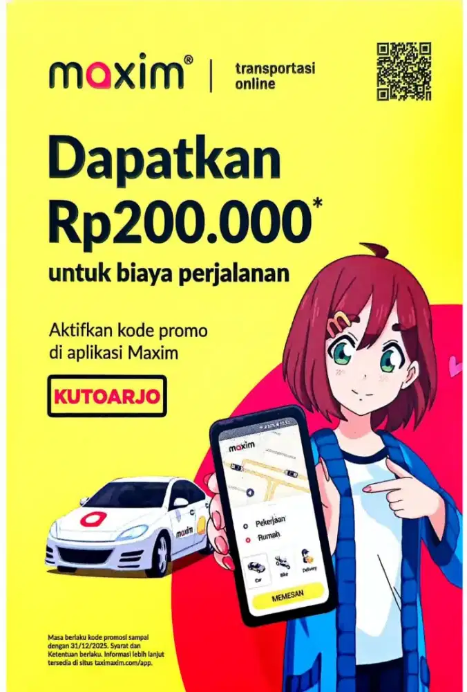 Pakai MAXIM. Dapatkan Rp200rb biaya perjalanan