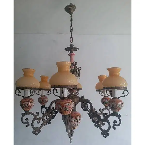 Vintage antik lampu gantung ruangan cabang 5 model majolica Capodimont