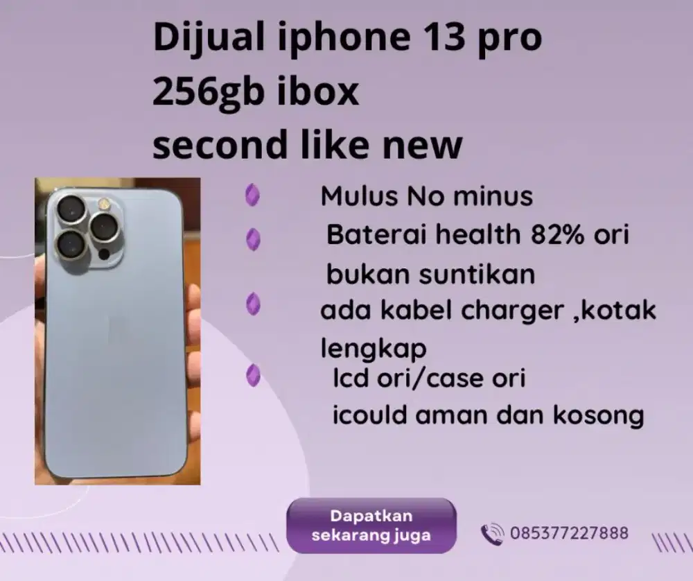 Dijual iPhone 13 pro 256gb iBox second like new  mulus no minus