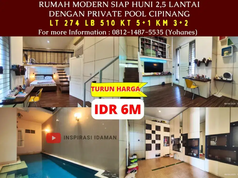 Rumah Modern 2,5 lantai 274mtr Private Pool Cipinang Elok