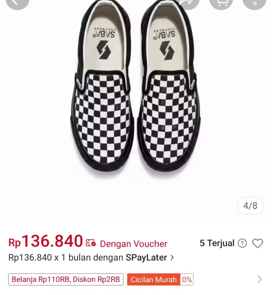 Sepatu slip on SABA checkboard catur no 40