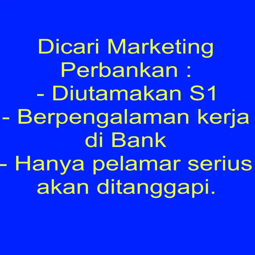 Dicari Marketing Perbankan