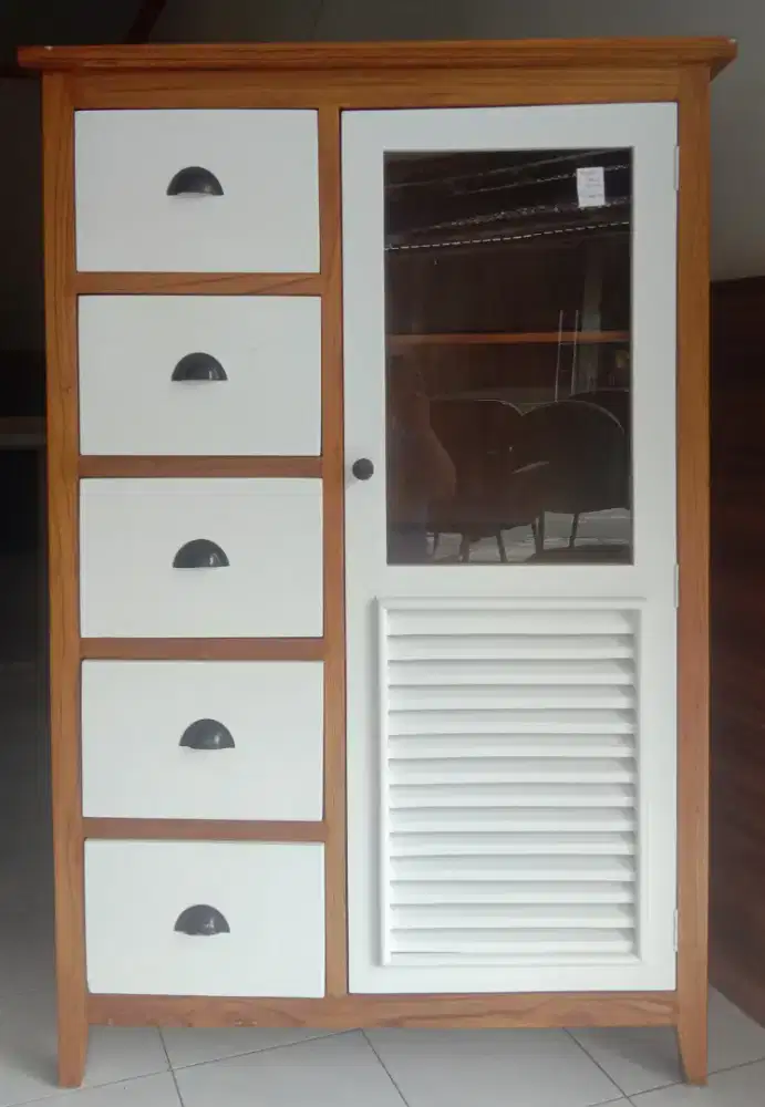 Lemari Pakaian Kayu 1 Pintu 5 Laci Luar