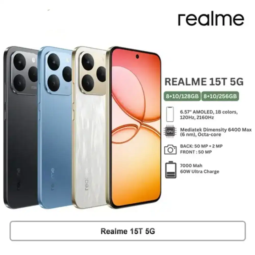 New!! REALME 15T 5G RAM 18GB ROM 128GB BATERAI 7000 & TAHAN AIR
