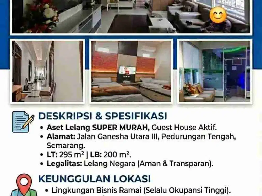 Sangat Murah Penginapan Aktif Luas Tanah 295 Selangkah Dari Jalan Besar Arteri soekarnohatta,fatmawati,majapahit,fatmawati