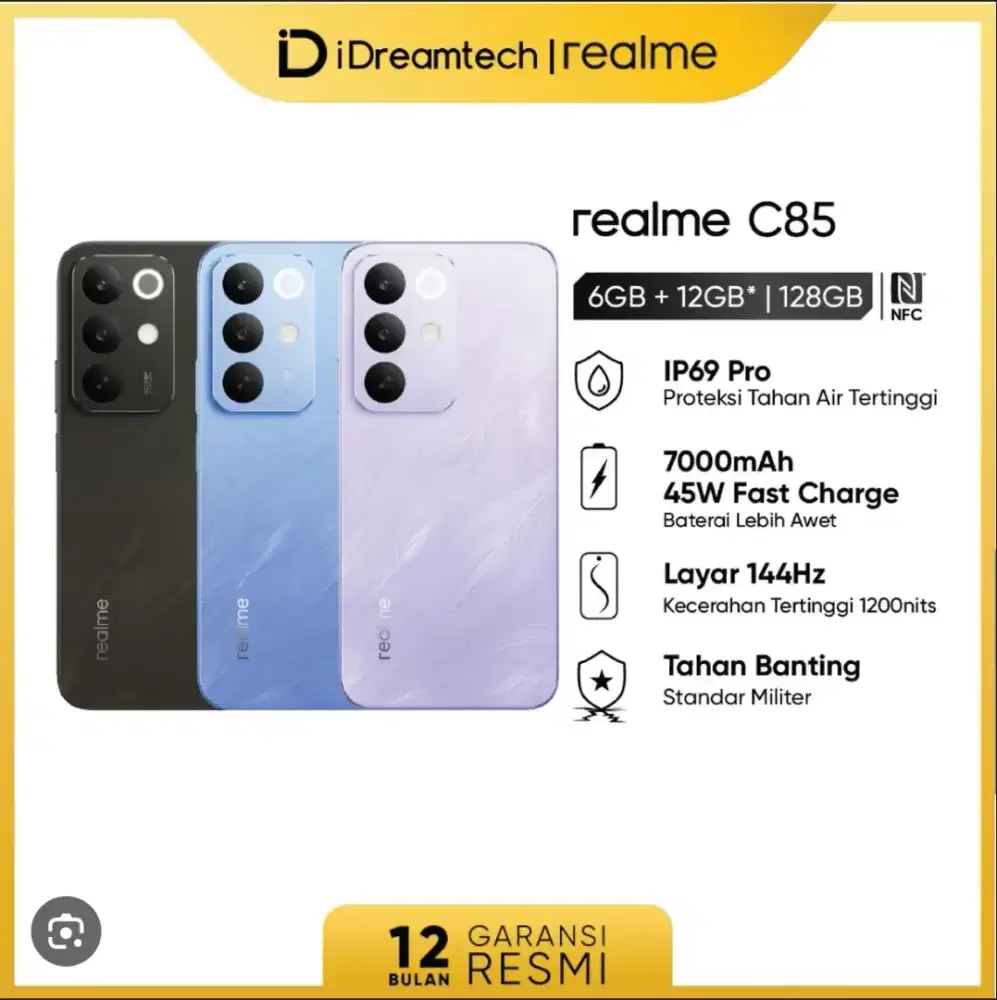 New!! REALME C85 NFC RAM 18GB ROM 128GB BATERAI 7000 & TAHAN AIR