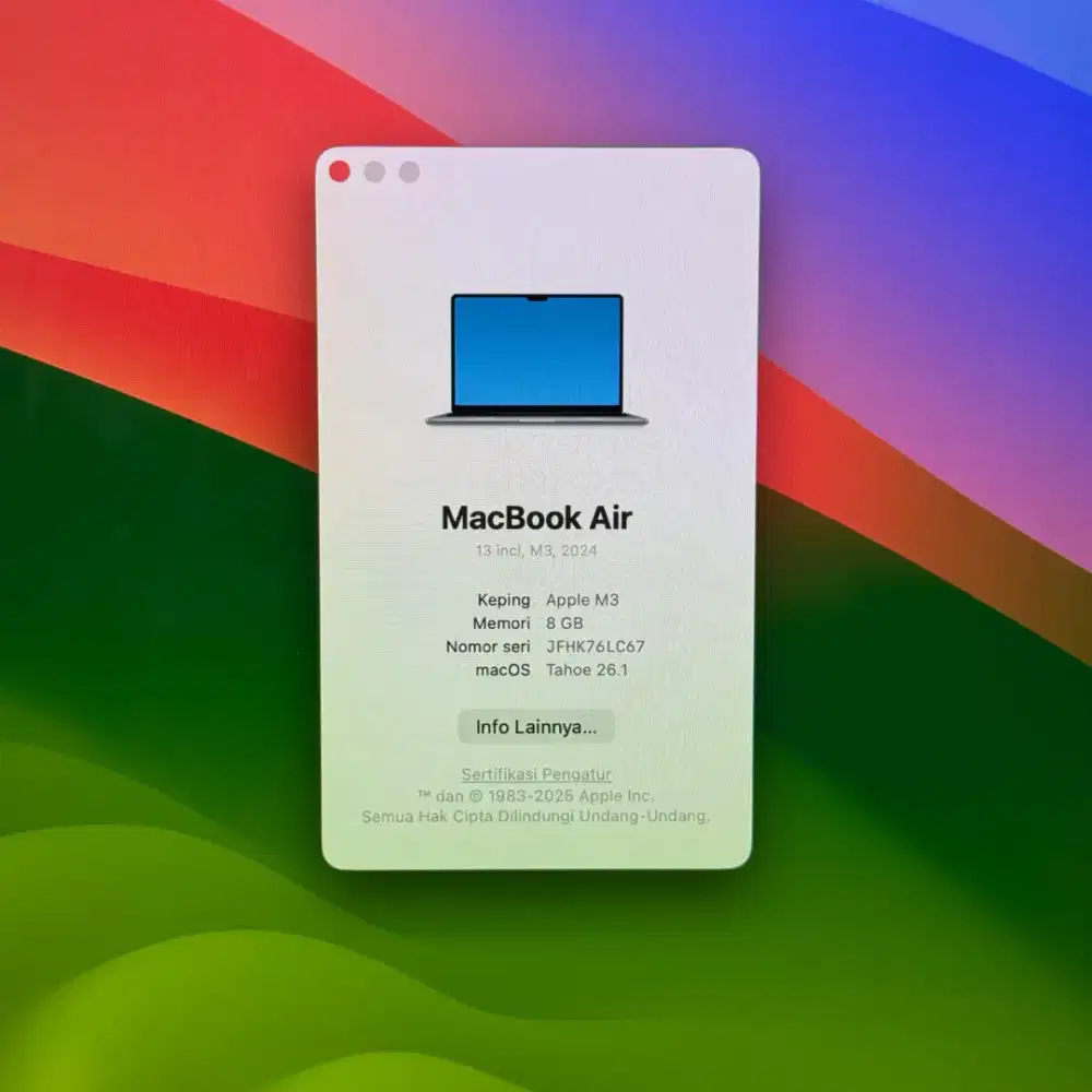 Macbook Air M3 13 Inch Ram 8 Ssd 256  lengkap full Ibox Space Grey