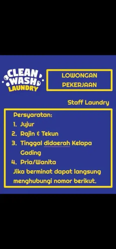 LOWONGAN STAFF LAUNDRY