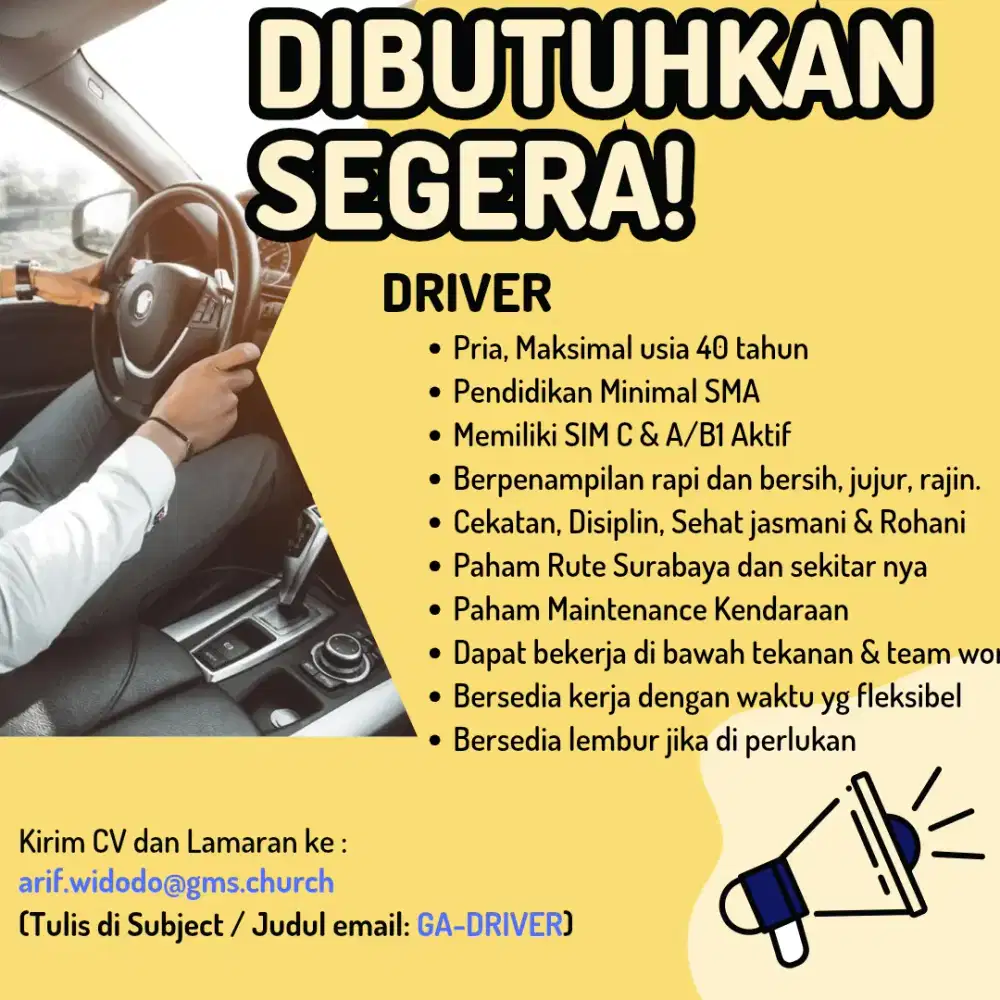 Di butuhkan Segera Driver, teknisi listrik & tuakng bangunan