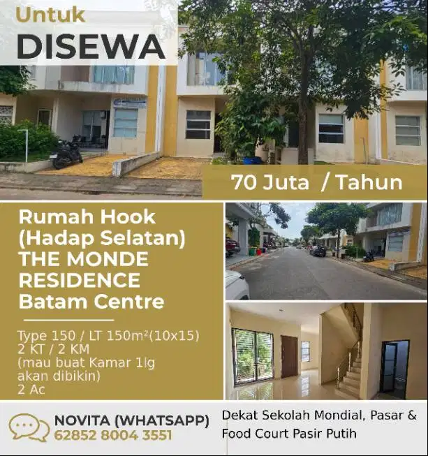 1 Unit Rumah Hook Siap Huni (Hadap Selatan) THE MONDE RESIDENCE Batam