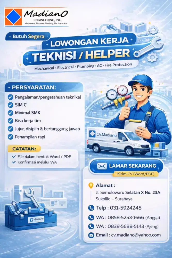 DIBUTUHKAN TEKNISI DAN HELPER