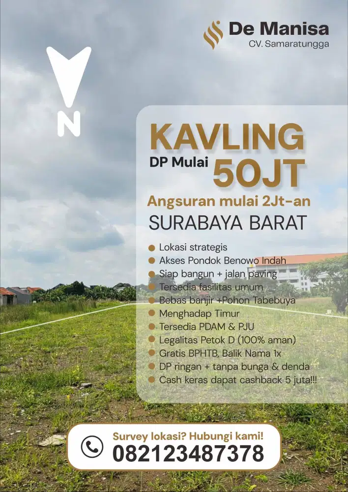 KAVLING MURAH MULAI DP 50JT SAJA DI PONDOK BENOWO INDAH PAKAL SURABAYA