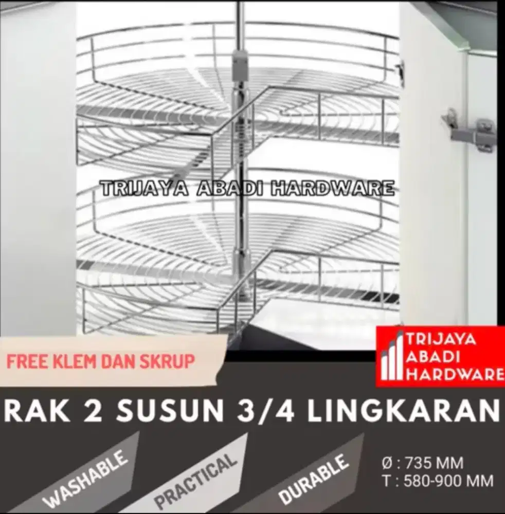 Rak Dapur Putar 2 Susun 3/4 Lingkaran Steel Chrome