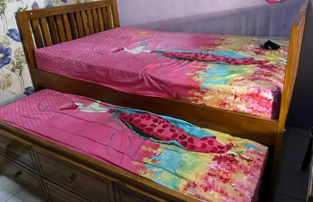 Tempat tidur dipan asli jati sliding atas bawah