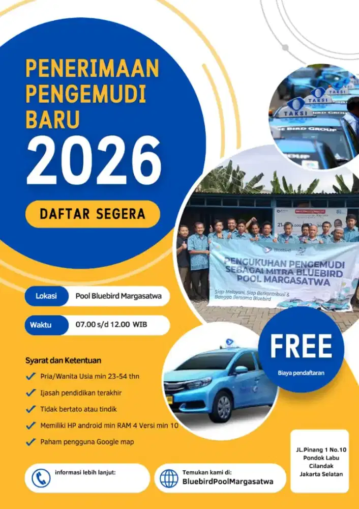 Di Butuhkan Banyak Driver BLUEBIRD TAXI