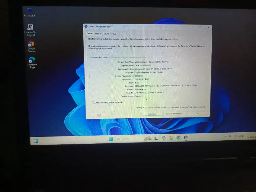 Laptop toshiba satelite c55d SSD 128 gb + hdd 1000 gb ram 4 gb