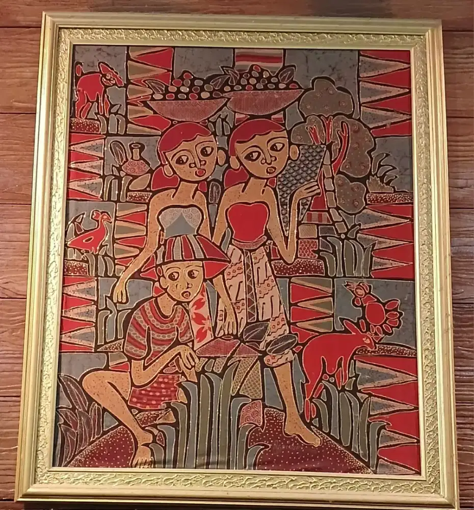 Lukisan lis patri timbul asli Jogyakarta 90x60 frame emas kokoh