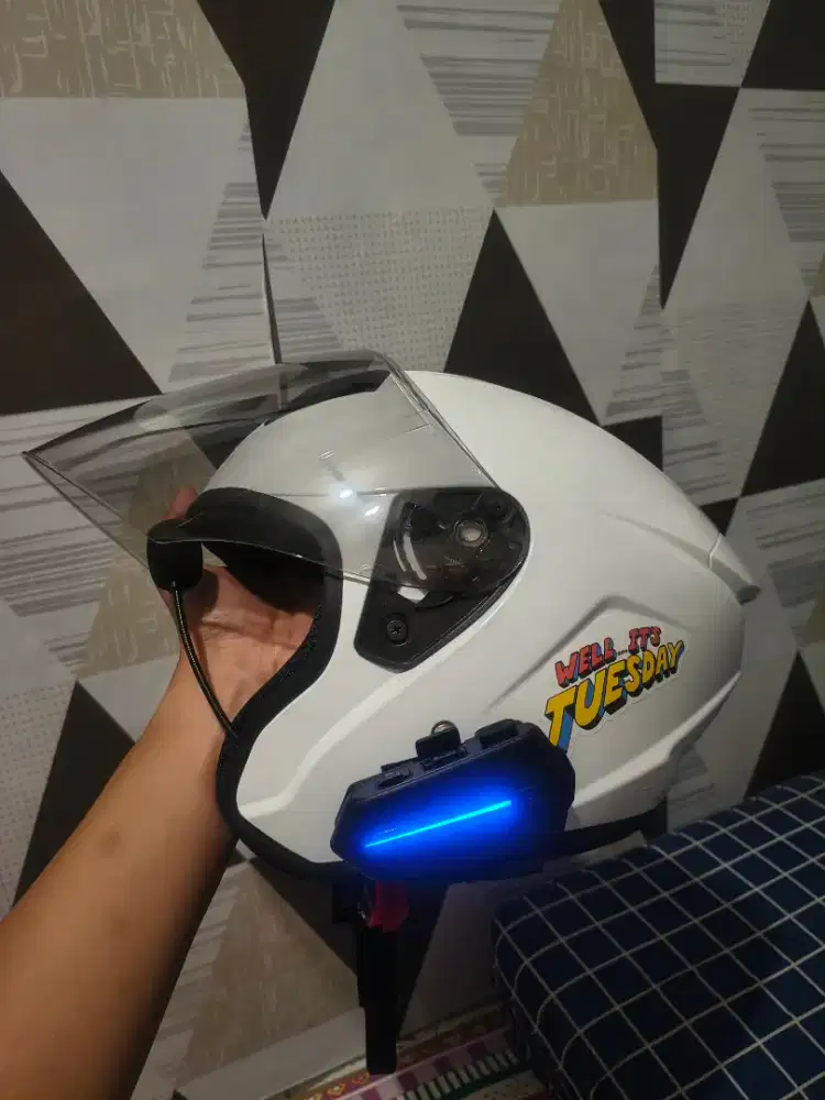 Helm HalfFace+HF Bluetooth, Baru 2 Minggu Likenew, Size L Muraah BU !