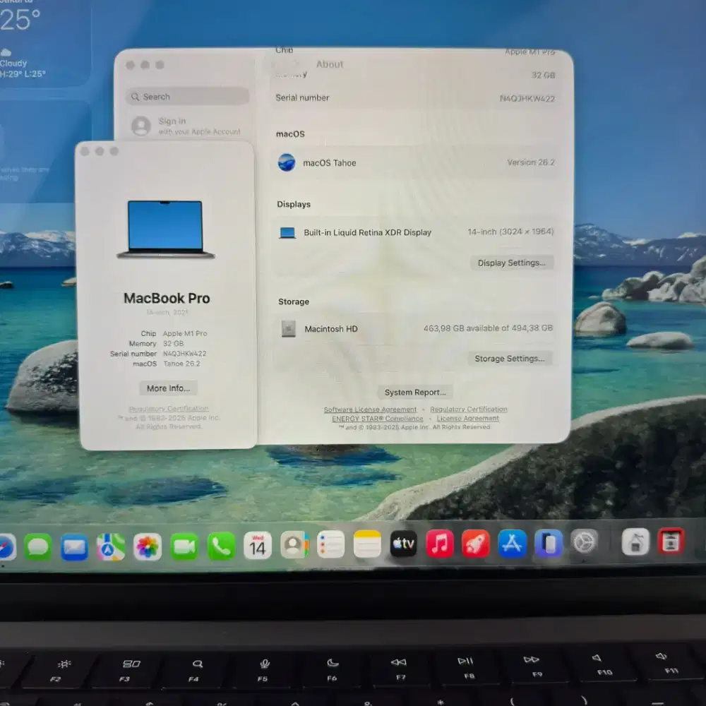 Macbook M1 pro 14 inch Ram 32 Ssd 512 Full set buat desain space grey