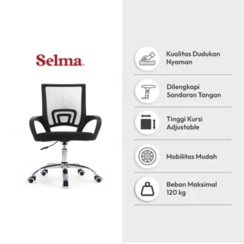 Selma Lyon Kursi Kantor Sandaran Rendah -Hitam