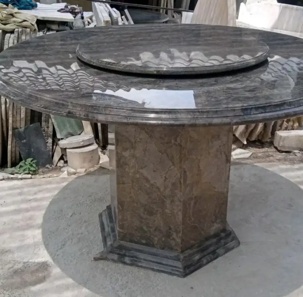 MEJA MAKAN PUTAR MARMER HITAM