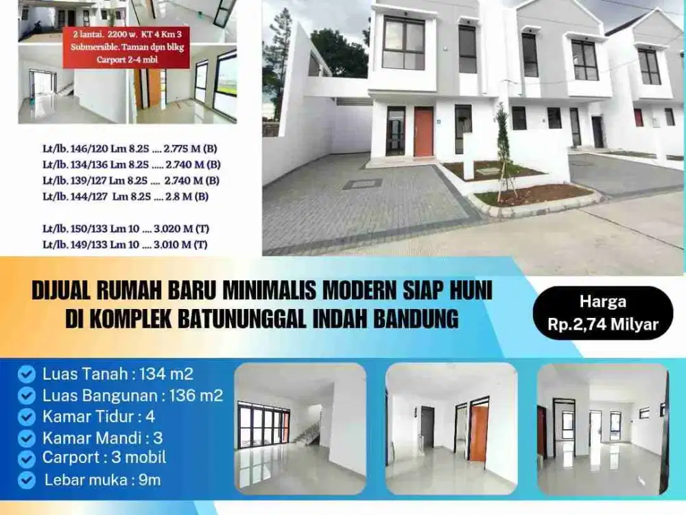 Dijual Rumah Baru Minimalis Modern Siap Huni
Di Komplek Batununggal Indah Bandung