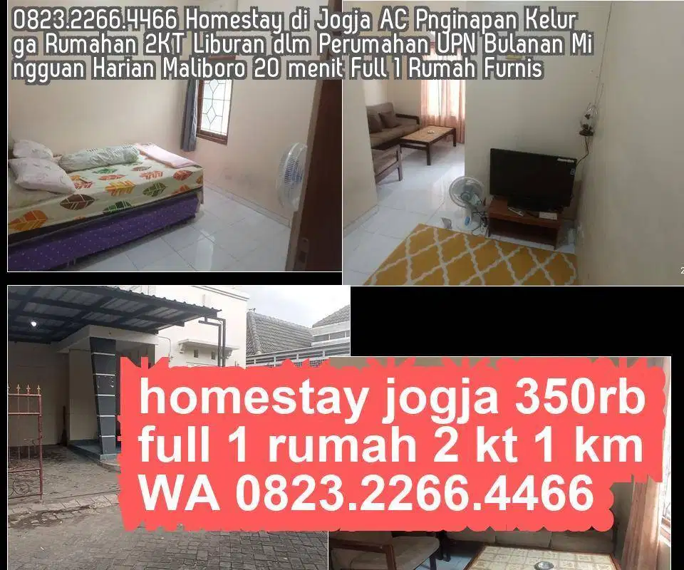 Penginapan Yogyakarta Rumahan 2KT Keluarga AC  Harian Bulanan Mingguan