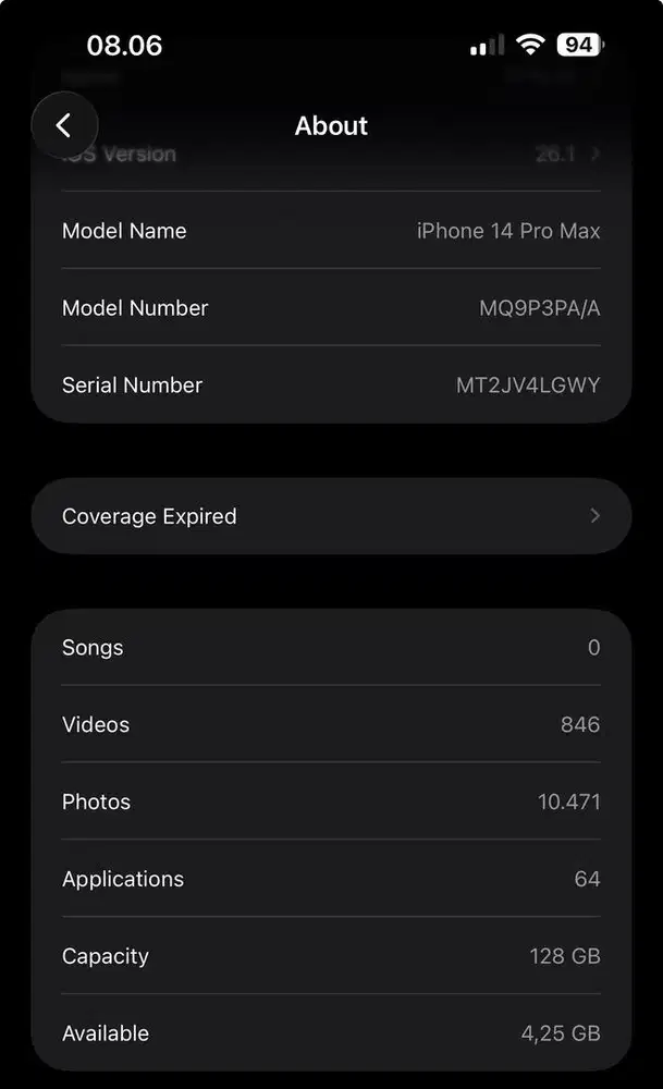 Iphone 14 pro max 128 gb space black