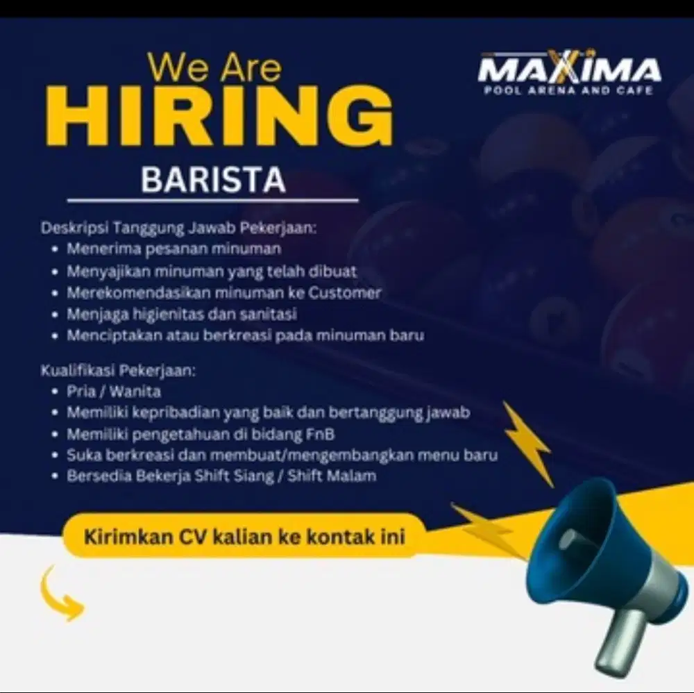 Lowongan barista lokasi kemayoran