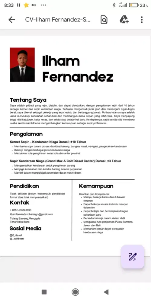 Cari kerja apa saja jika ada driver