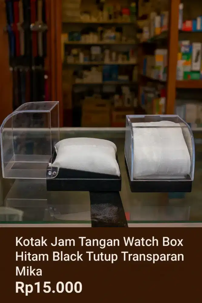Kotak Jam Tangan Watch Box Hitam Black Tutup Transparan Bening Mika