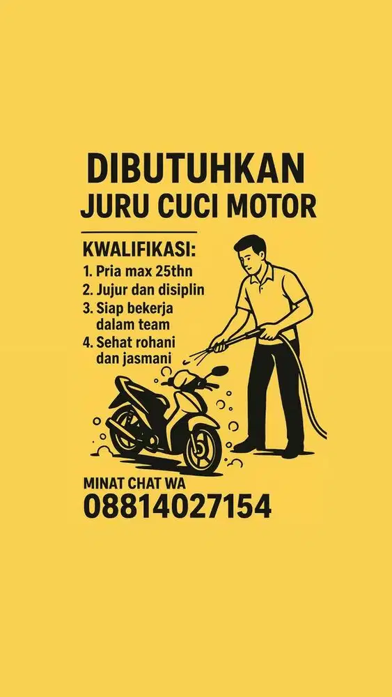 Dibutuhkan juru cuci motor