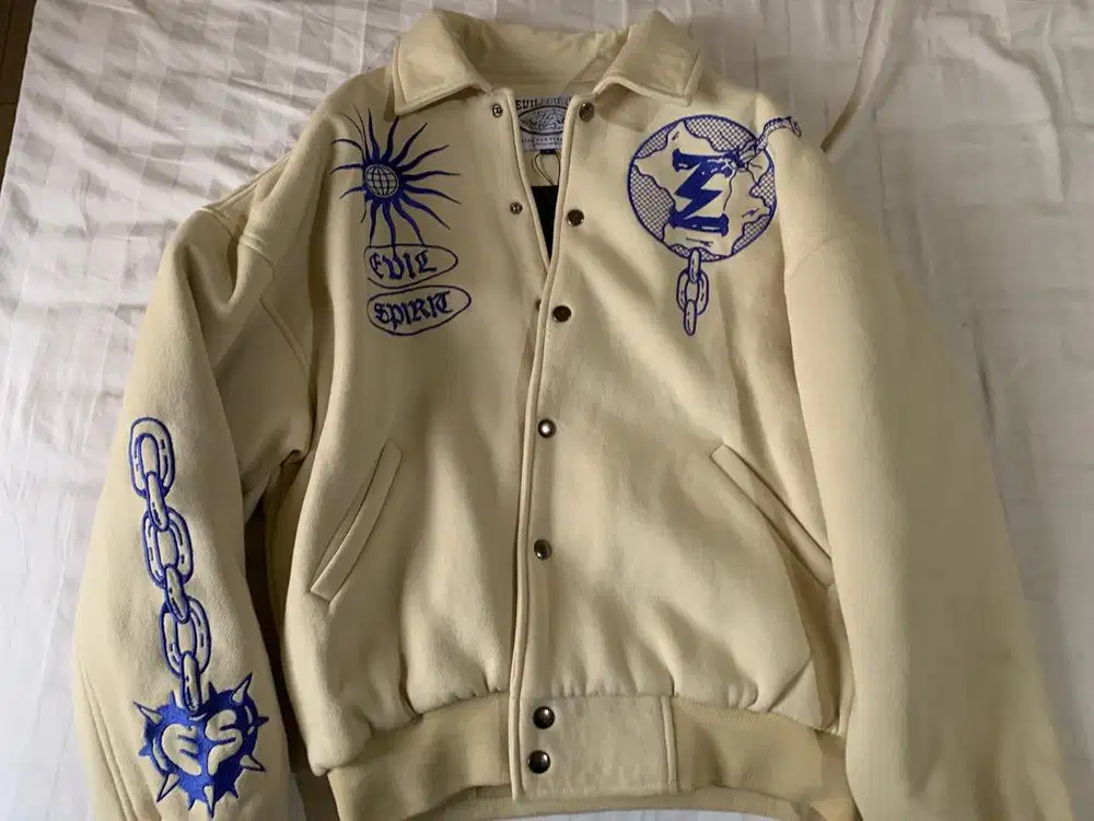 Evil Spirit Varisty Jacket Cream Size L
