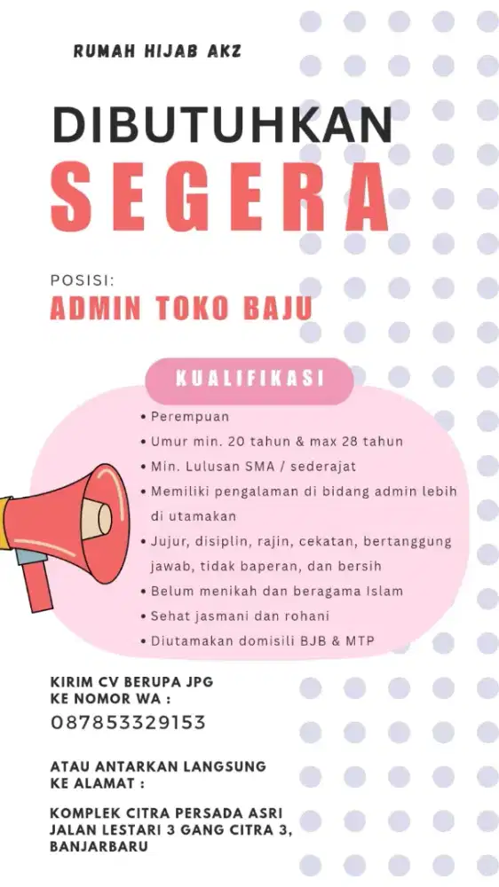 Di Cari Admin Toko Baju