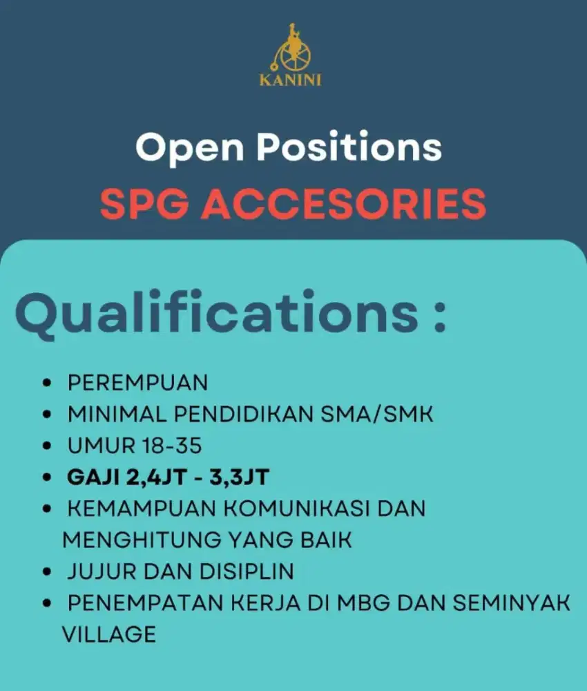 Dibutuhkan segera SPG AKSESORIS