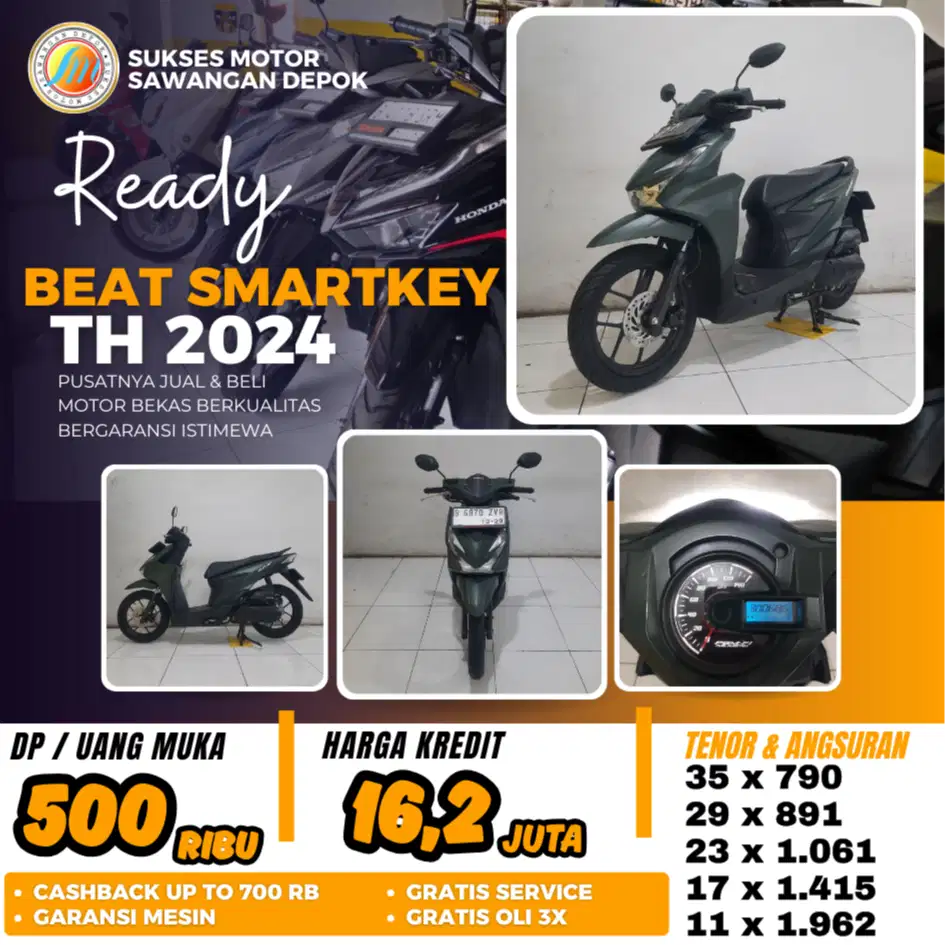 DP 500 BERGARANSI HONDA BEAT DELUXE SMARTKEY TH 2024 MULUS ISTIMEWA