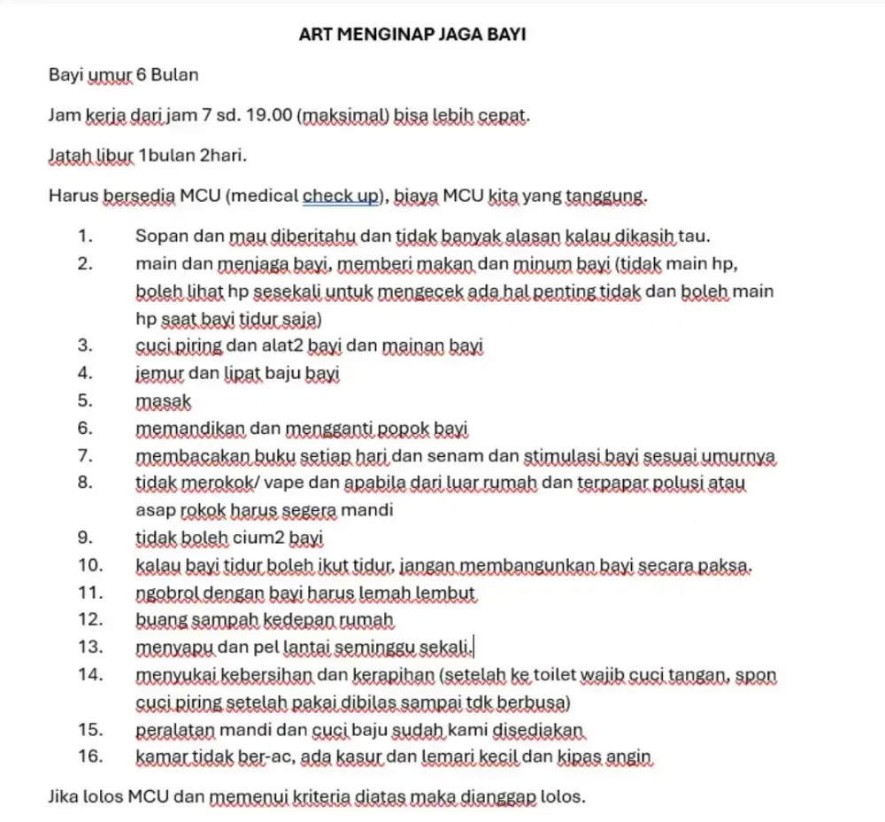 Lowongan ART Menginap Jaga Bayi