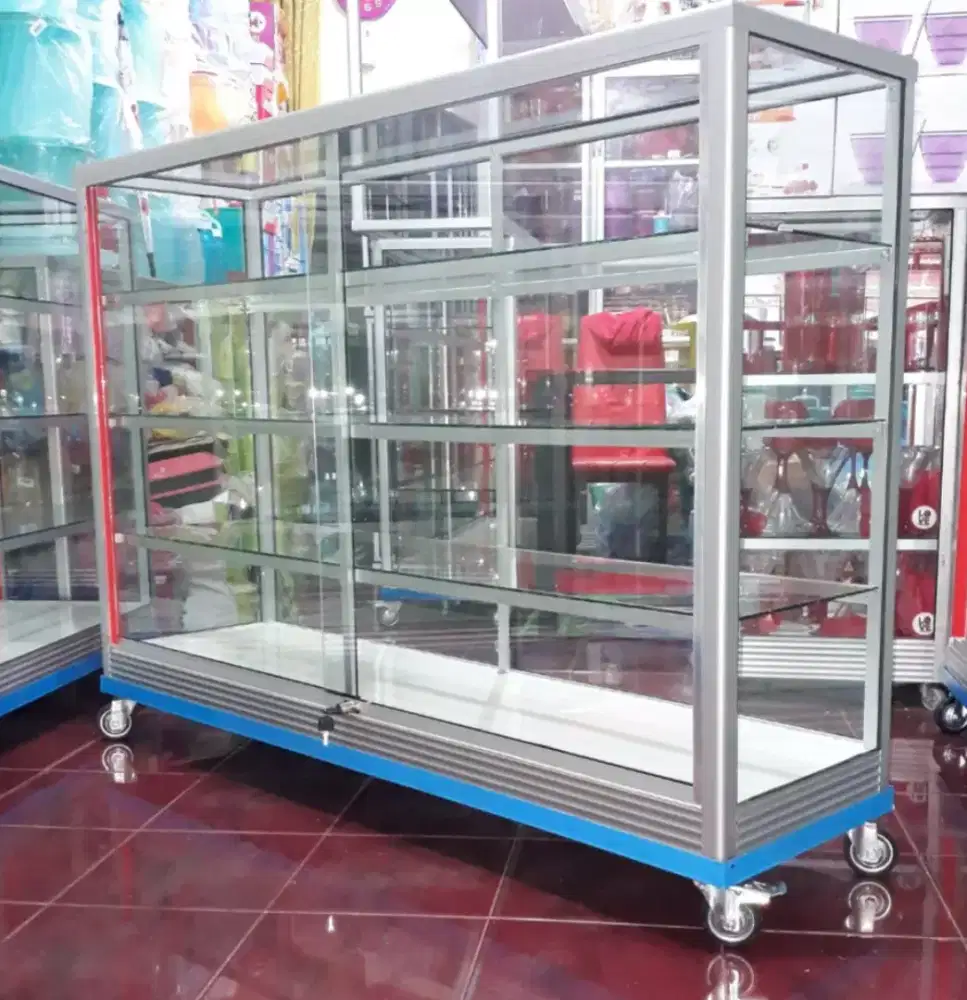 Etalase Pakai RODA BESAR & SIKU BESI Panjang 1,5M Buat Toko dll