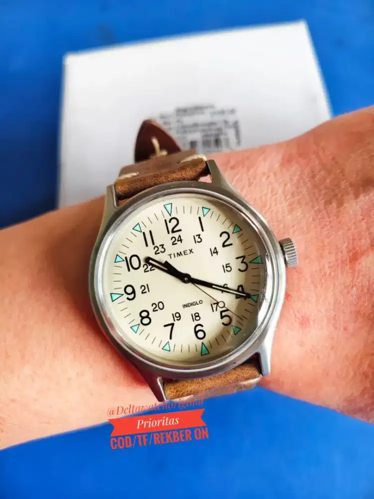 Timex Terbaru TW2R96800 Indiglo Beige Dial Military Fullset Original