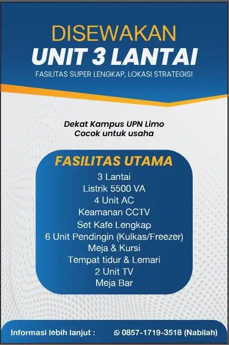 Disewakan - Bangunan Usaha/hunian 3 lantai dekat kampus UPN Limo Depok