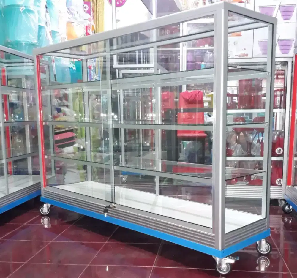 Etalase Ukuran 1,5Mx1M PAKE RODA BESAR & SIKU BESI Untuk Usaha