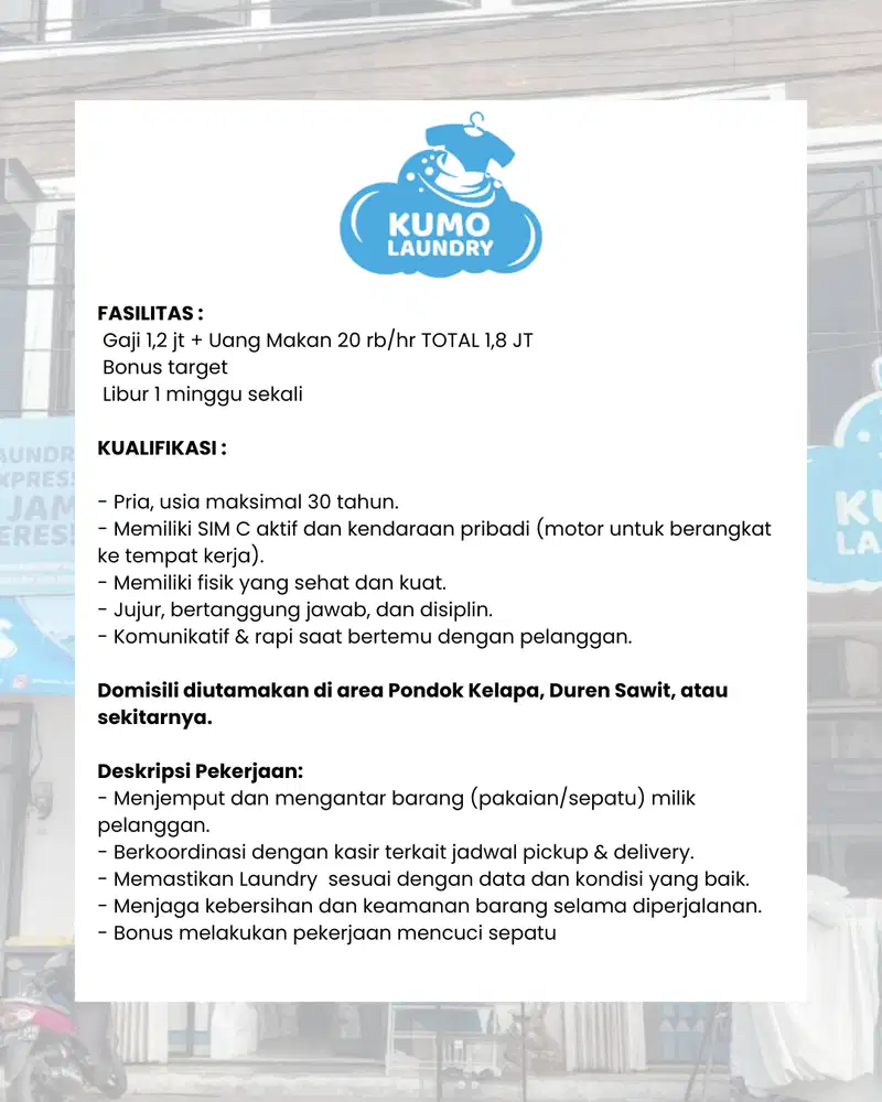 Kurir Laundry - Kumo Laundry Lampiri (Pondok Kelapa)