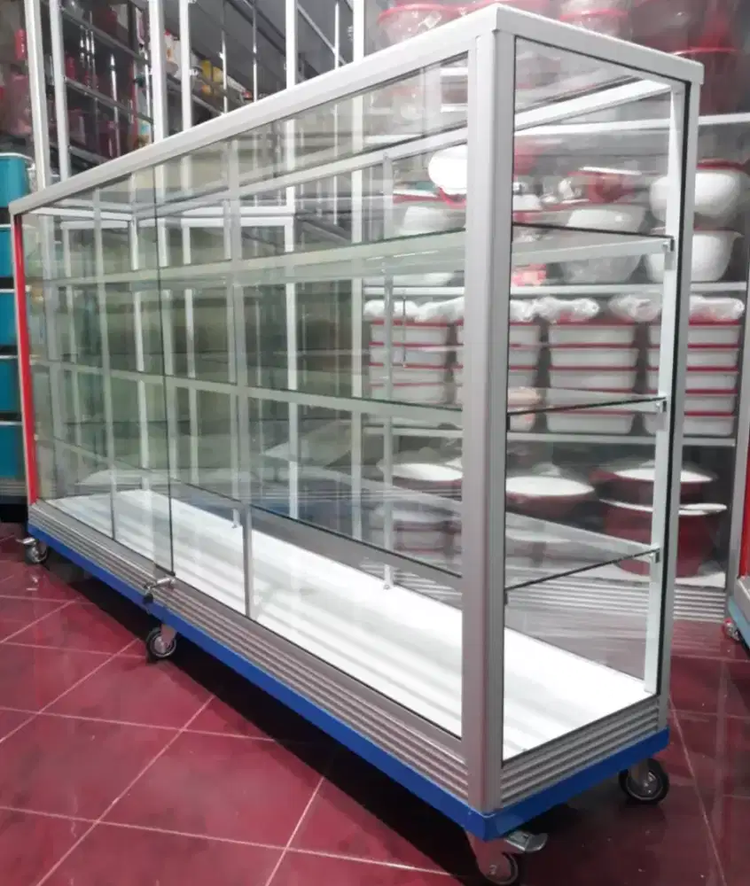 Etalase 2Mx1M Lengkap Pakai Roda & Kunci