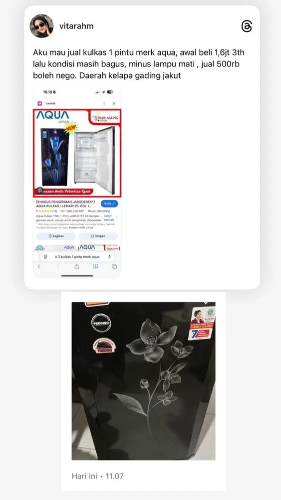 Jual kulkas merk aqua 1 pintu